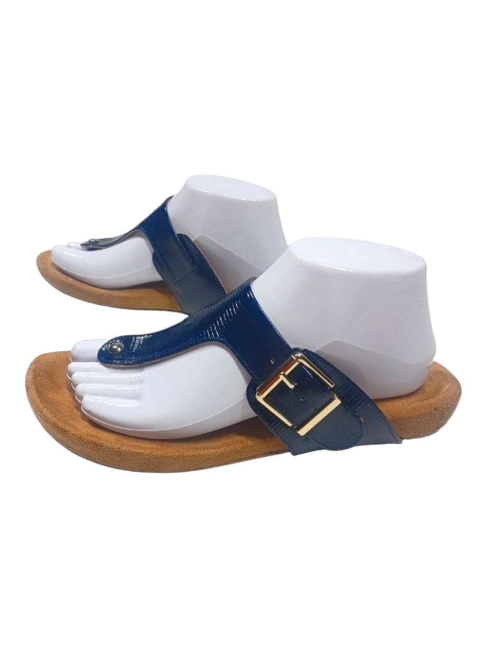 Giani Bernini Navy Blue Gold Buckle Memory Foam Insole Flip Flop Sandal Size 8.5